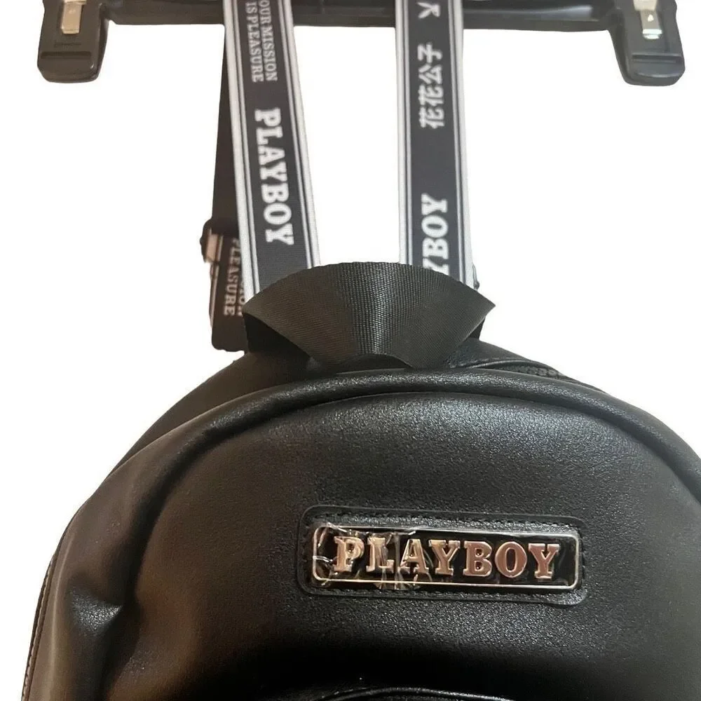 Y2K Playboy bunny logo mini backpack Black vegan leather zipper